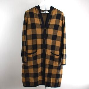 Denim & Co‎ Women's 1X Button Front Hooded Duster Cardigan Buffalo Plaid